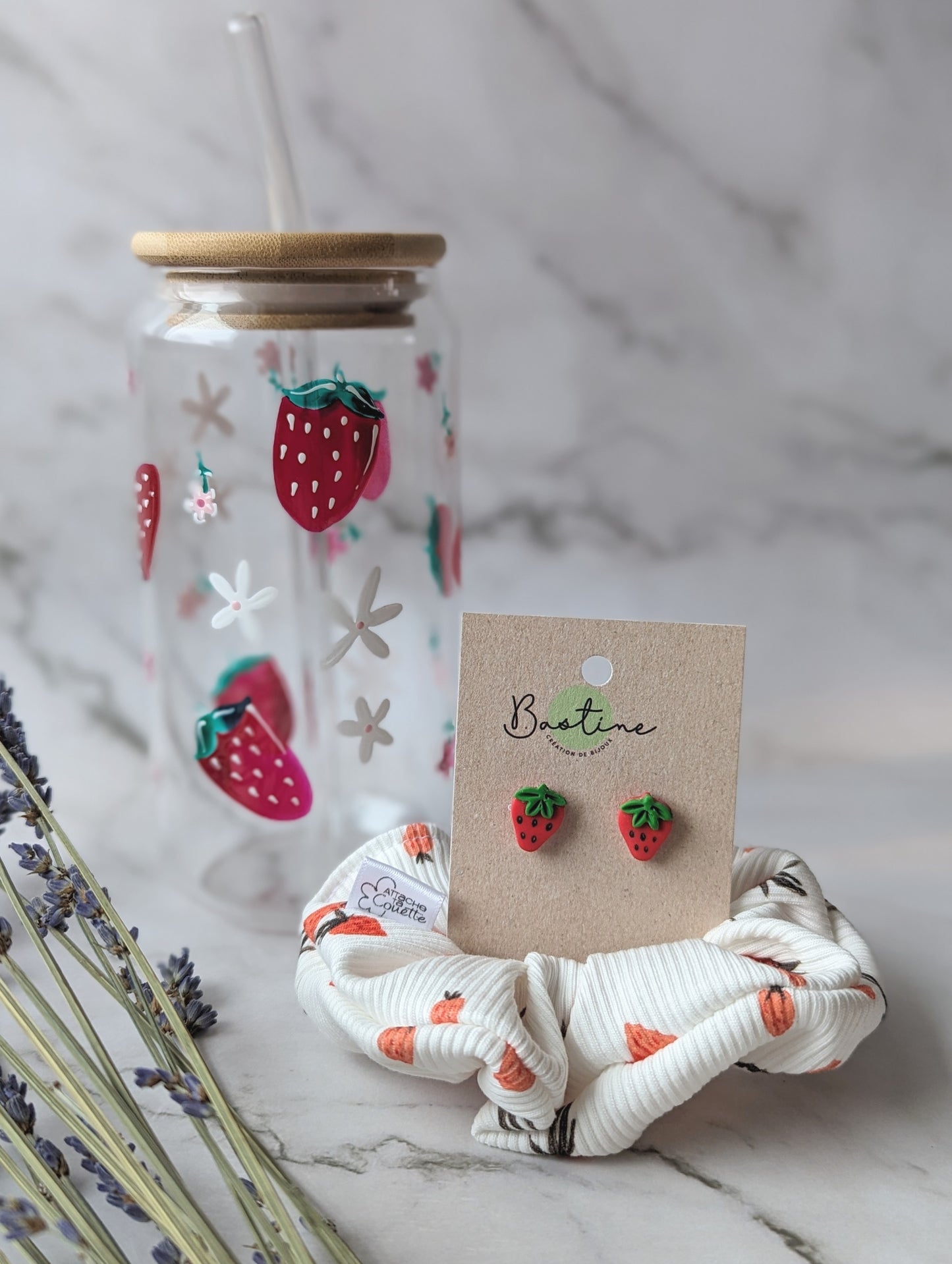 Fraise - Verre canette Pastel & Paillettes