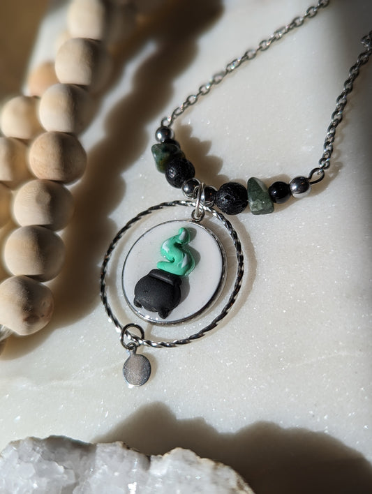 Collier potion, onyx, obsidienne et pierre de lave