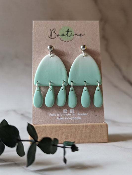 Camélia Dégradé - Boucles d'oreilles pendantes en argile polymère acier inoxydable hypoallergène