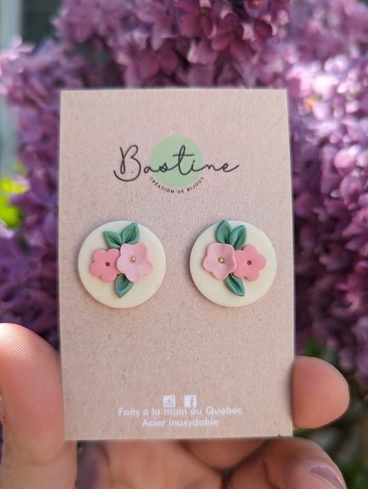 Boutons ronds champagne fleuris