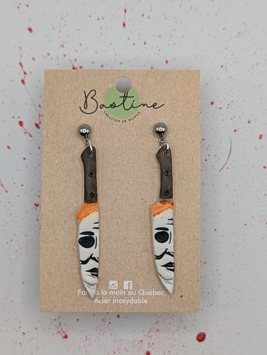 Michael Meyers - Boucles d'oreilles pendantes en argile polymère et acier inoxydable hypoallergène