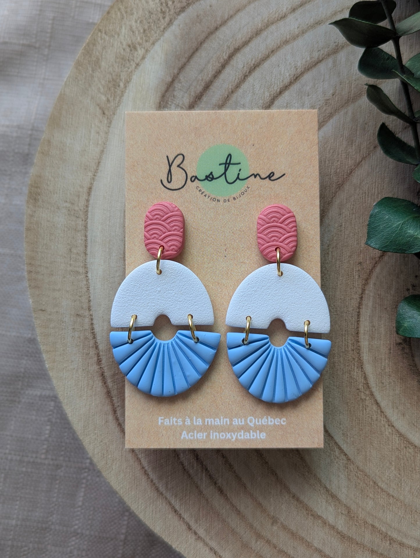 Maya - Boucles d'oreilles pendantes argile polymère et acier inoxydable