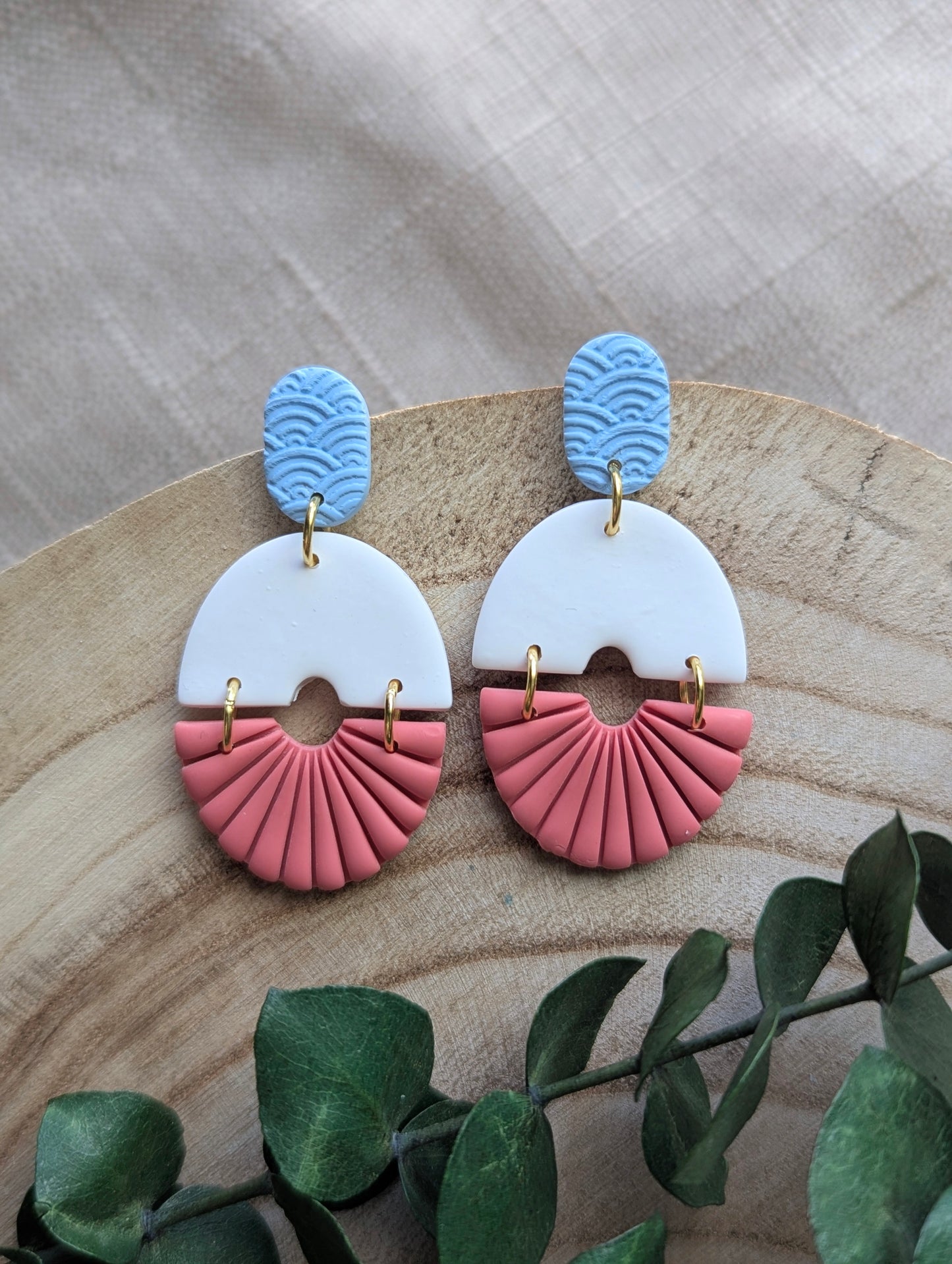 Maya - Boucles d'oreilles pendantes argile polymère et acier inoxydable