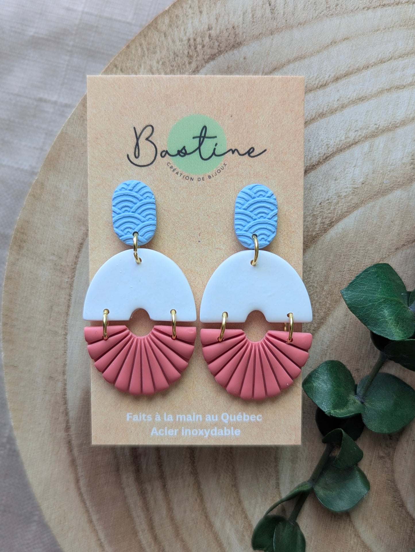 Maya - Boucles d'oreilles pendantes argile polymère et acier inoxydable
