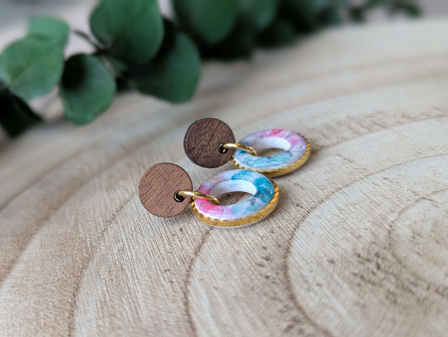 Léa - Boucles d'oreilles pendantes argile polymère et acier inoxydable