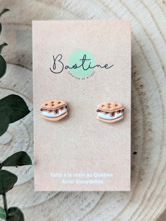 S'mores - Boucles d'oreilles studs en argile polymère et acier inoxydable hypoallergène