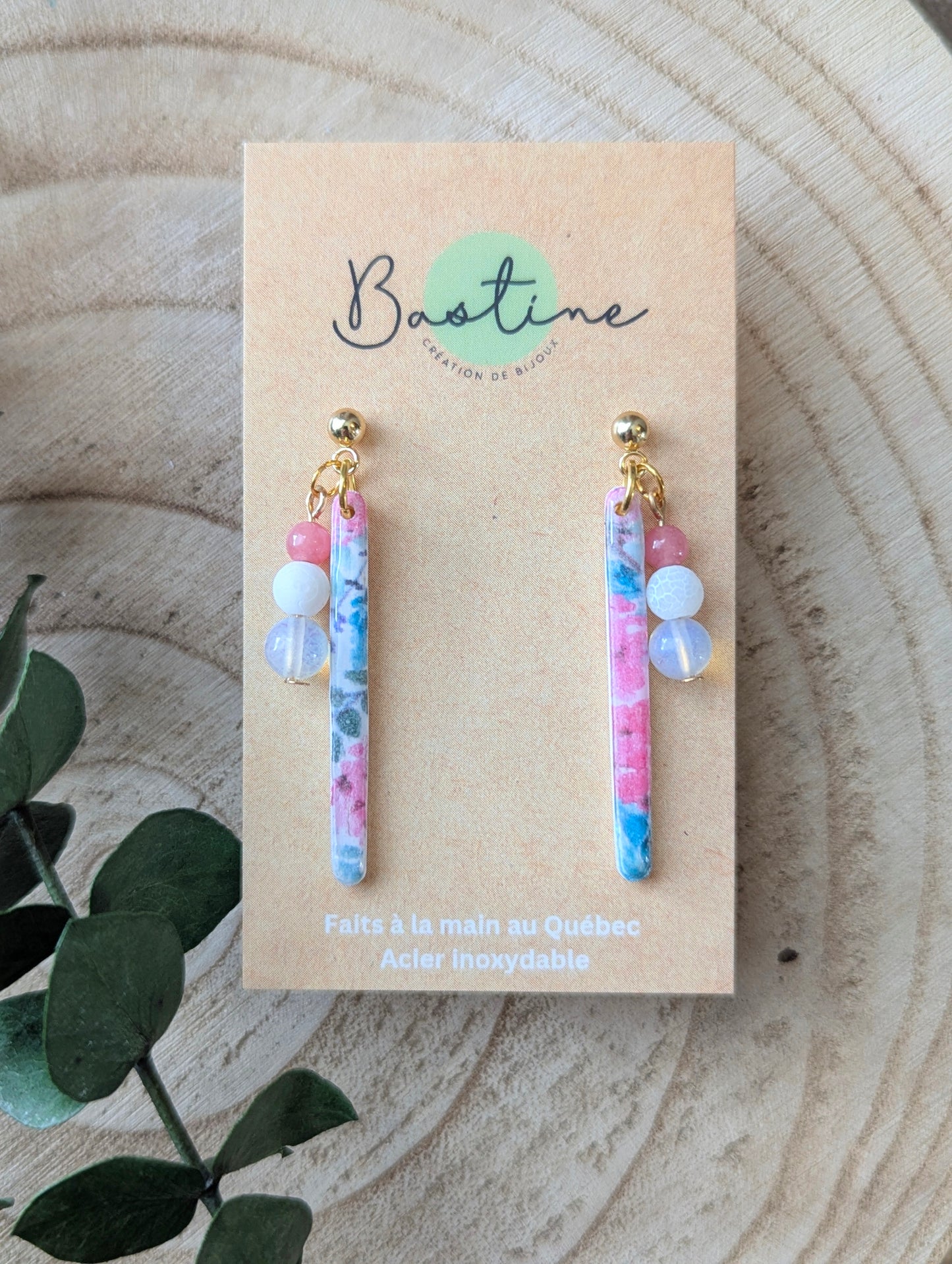 Amanda - Boucles d'oreilles pendantes argile polymère et acier inoxydable