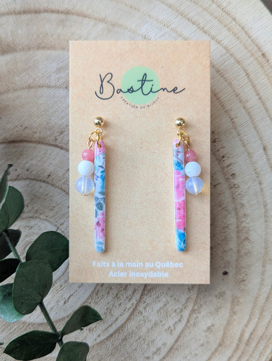 Amanda - Boucles d'oreilles pendantes argile polymère et acier inoxydable