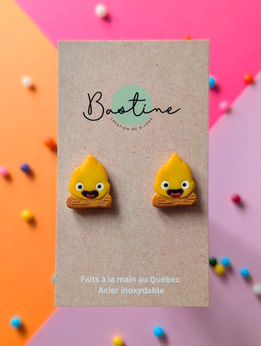 Calc!fer - Boucles d'oreilles studs en argile polymère et acier inoxydable hypoallergène