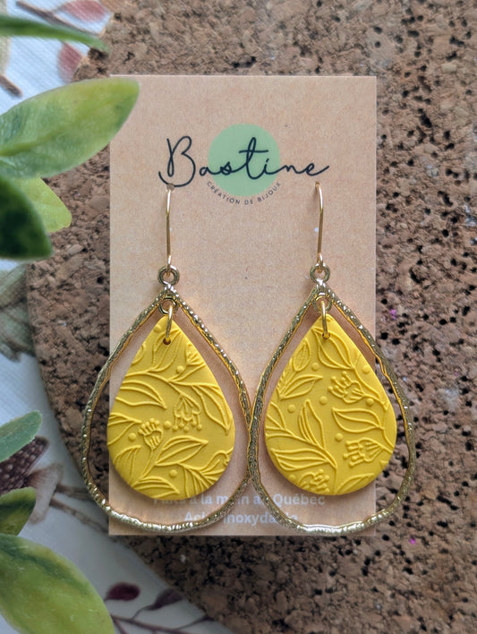 Tamara jaune - Boucles d'oreilles pendantes en argile polymère et acier inoxydable hypoallergène