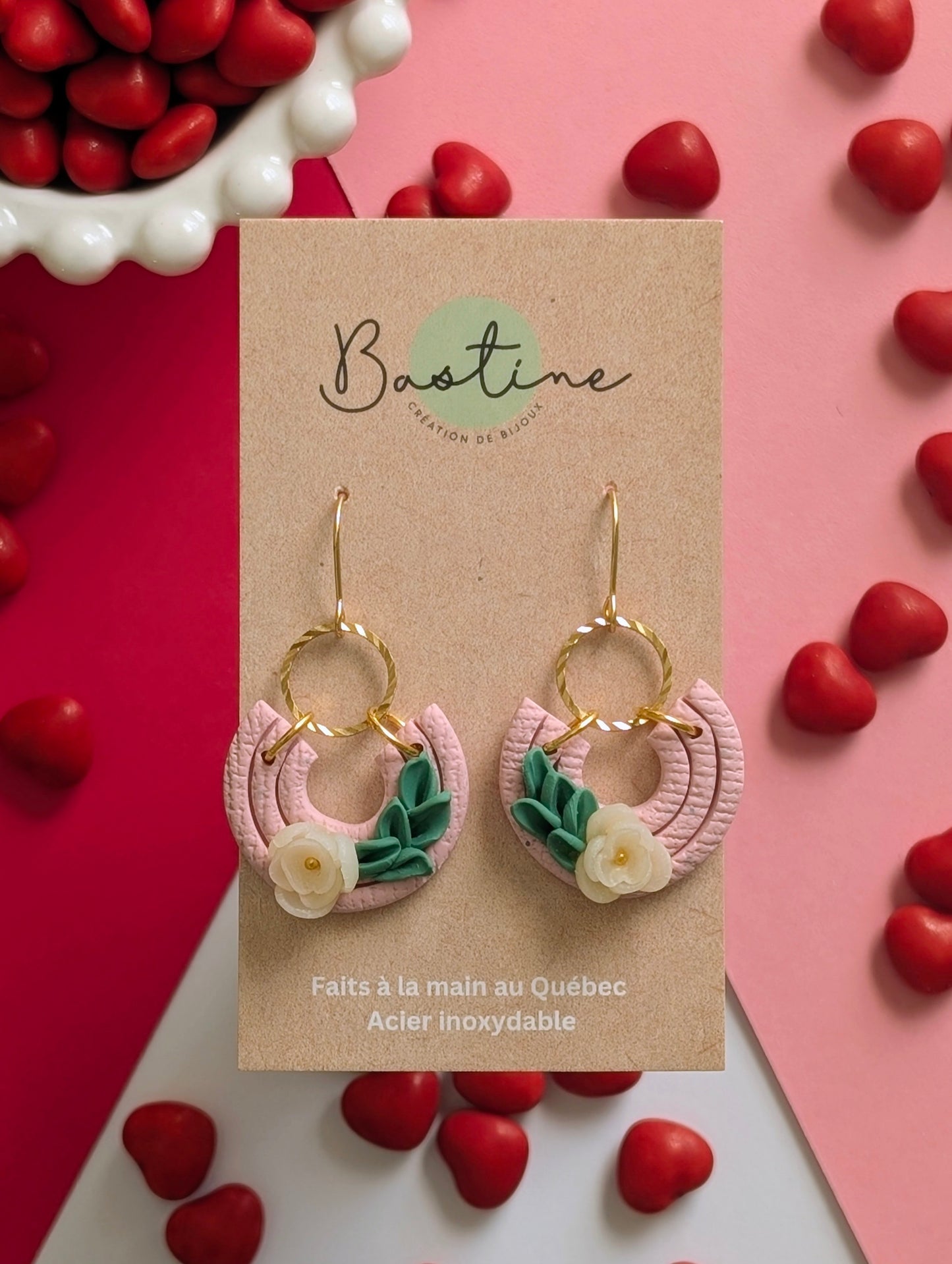 Carmen - Boucles d'oreilles pendantes en argile polymère et acier inoxydable hypoallergène