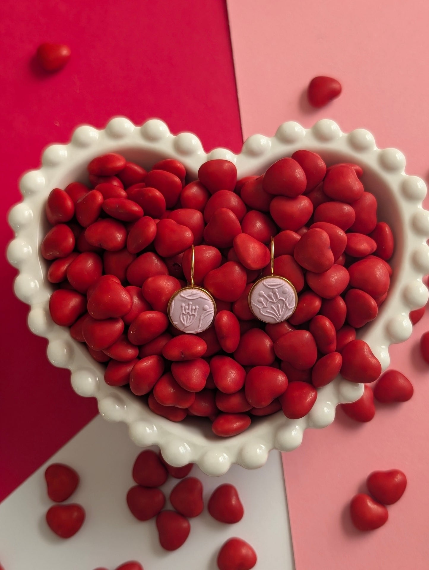 Lydia rose pâle - Boucles d'oreilles pendantes argile polymère et acier inoxydable hypoallergène