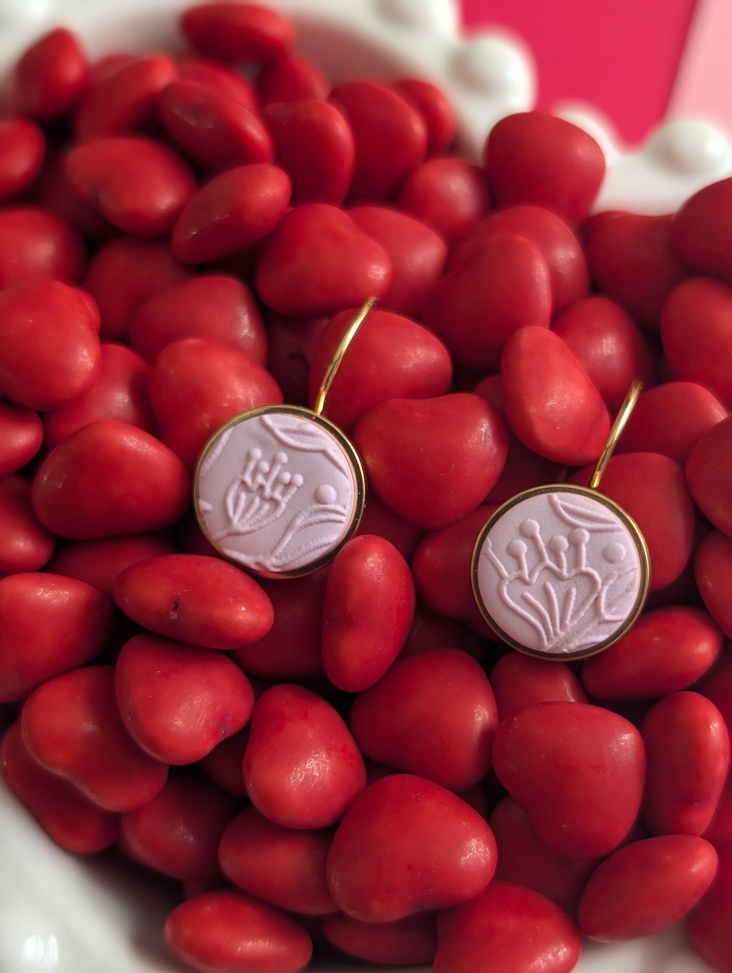 Lydia rose pâle - Boucles d'oreilles pendantes argile polymère et acier inoxydable hypoallergène