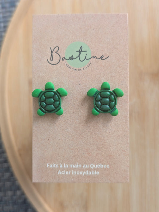 Tortues - Boucles d'oreilles studs en argile polymère acier inoxydable hypoallergène