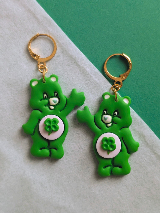 Cute Green Bears - Polymer Clay and Hypoallergenic Stainless Steel Dangle Earrings