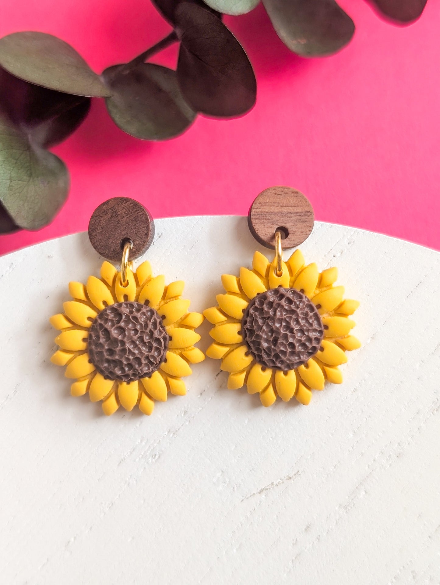 Tournesols - Boucles d'oreilles pendantes en argile polymère et acier inoxydable hypoallergène