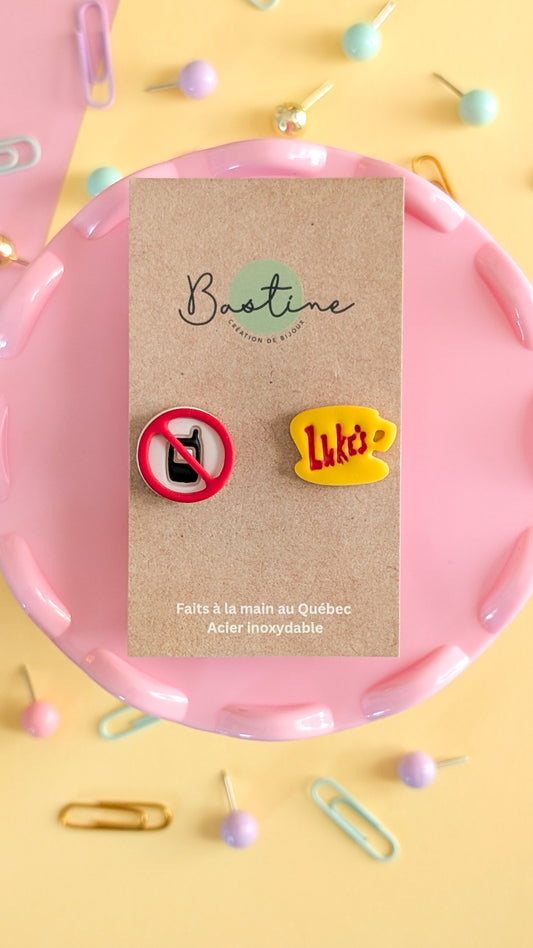 Duo G!lmore Girls - Boucles d'oreilles studs en argile polymère acier inoxydable hypoallergène