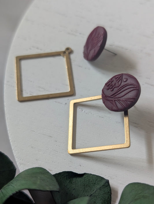 Talia prunes - Boucles d'oreilles de type "ear jacket" argile polymère et acier inoxydable hypoallergène