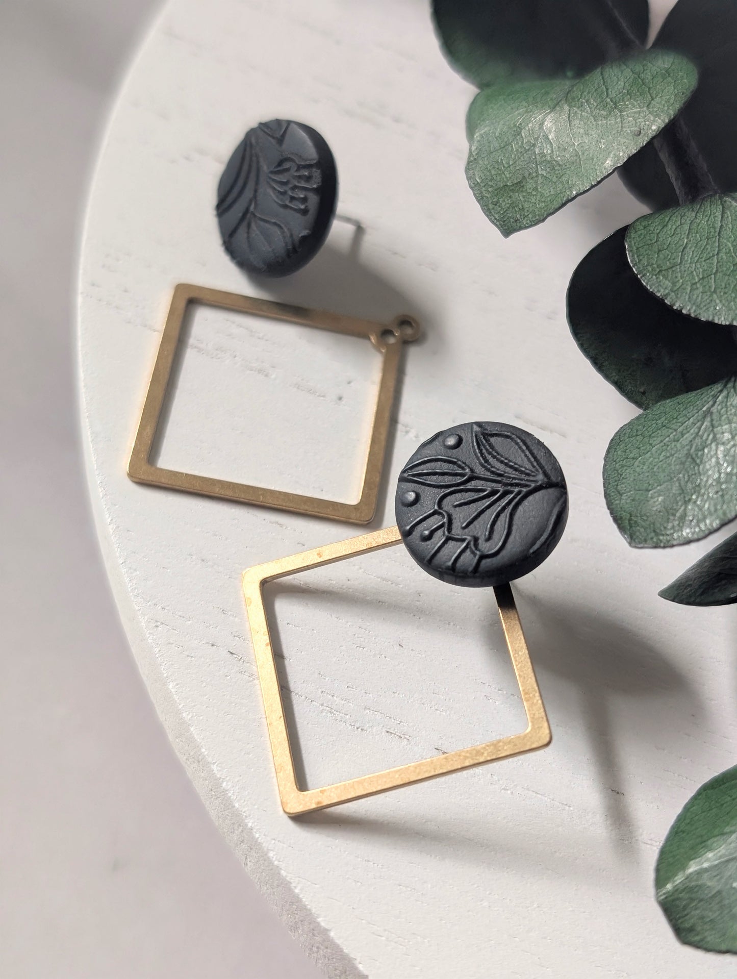 Talia noires - Boucles d'oreilles de type "ear jacket" argile polymère et acier inoxydable hypoallergène (Copie) (Copie) (Copie)