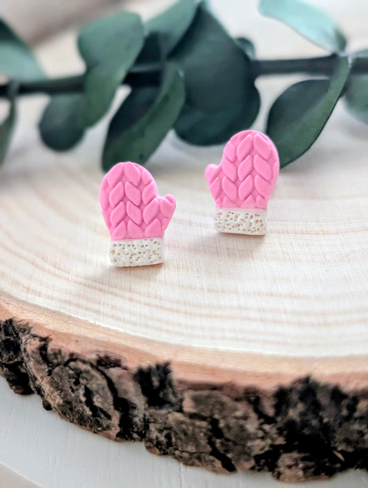 Mitaines - Boucles d'oreilles studs en argile polymère et acier inoxydable hypoallergène