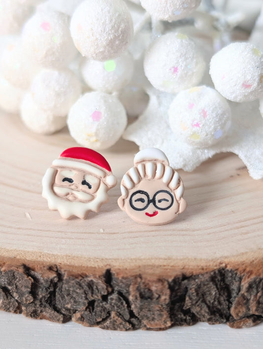 Duo Mr et Mme Noël - Boucles d'oreilles studs argile polymère et acier inoxydable hypoallergène