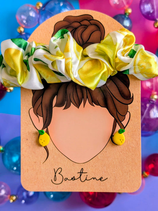 Duo chouchou et boucles d’oreilles - Citrons