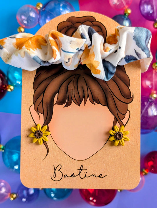 Duo chouchou et boucles d’oreilles - Tournesols