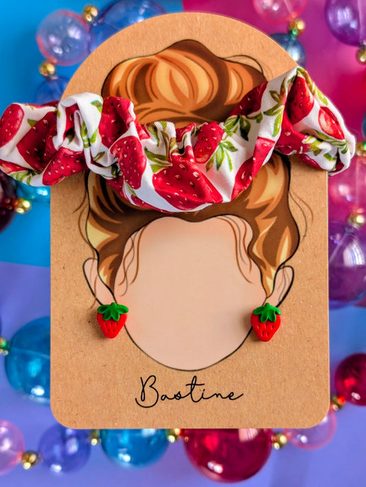 Duo chouchou et boucles d’oreilles - Fraises