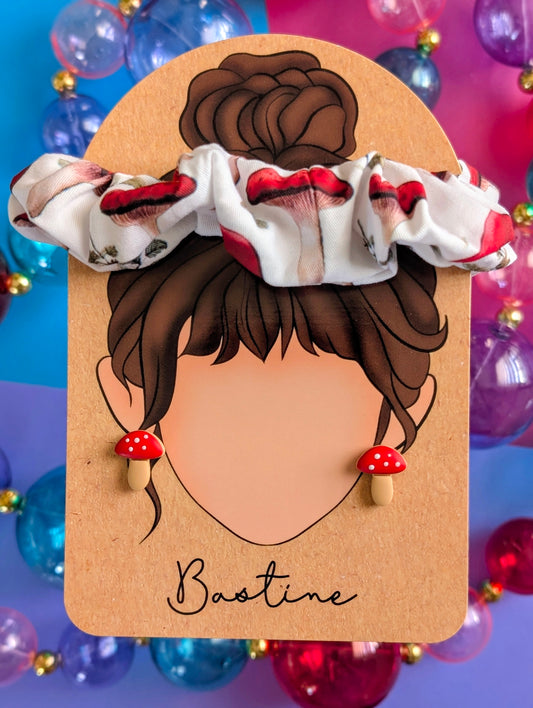 Duo chouchou et boucles d’oreilles - Champignons