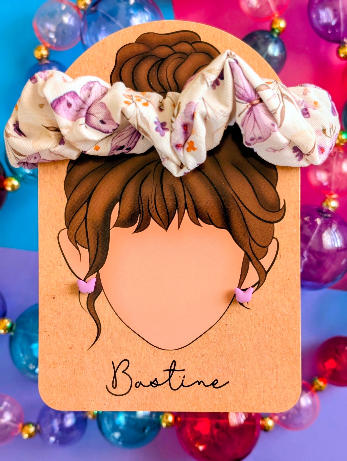 Duo chouchou et boucles d’oreilles - Papillons lilas