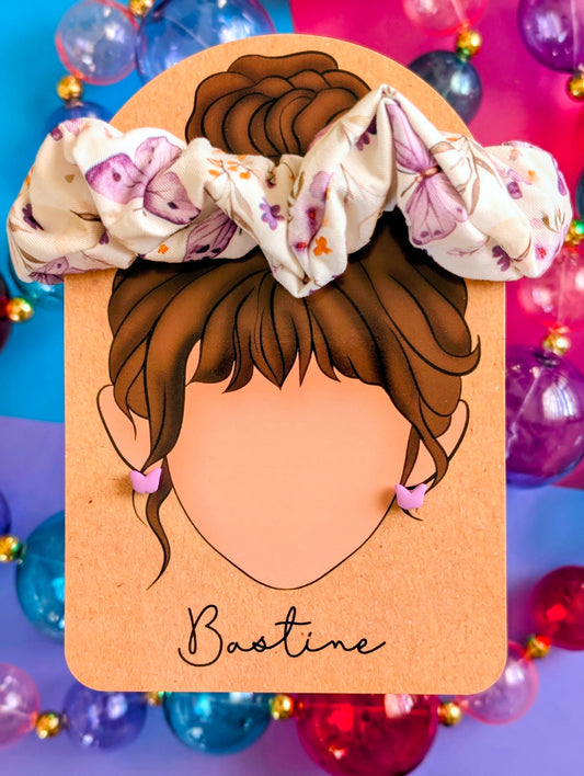 Duo chouchou et boucles d’oreilles - Papillons lilas