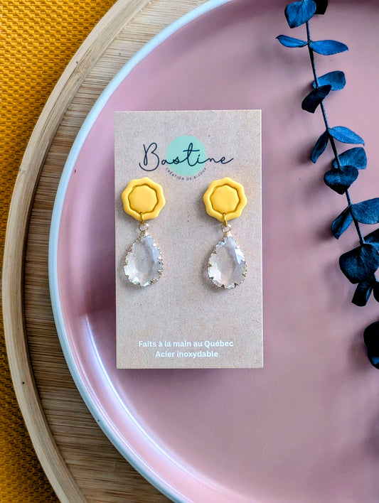 PROMO - Boucles jaune avec bille de verre