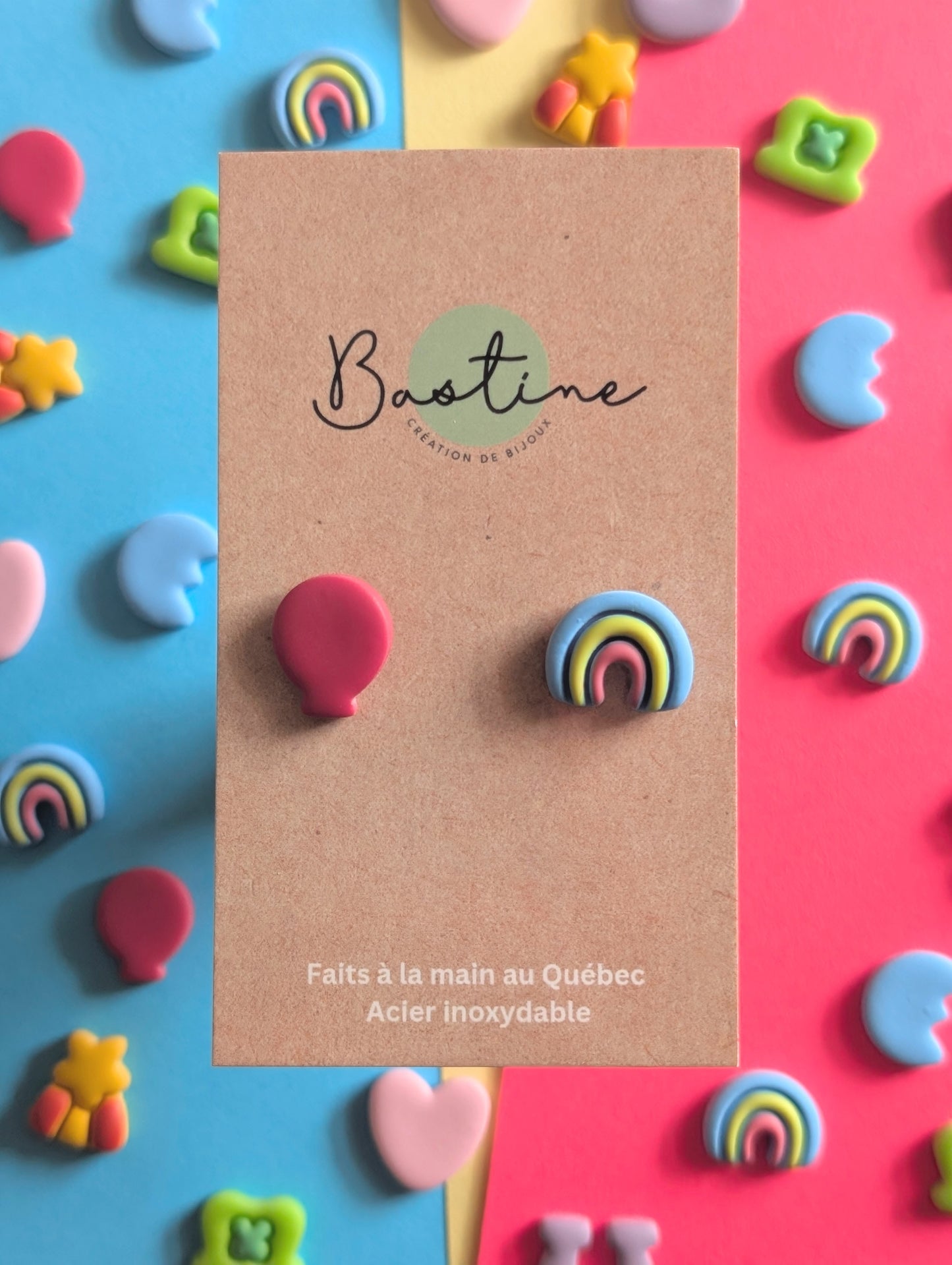 Lucky Charms Mix & Match - Boucles d'oreilles studs en argile polymère et acier inoxydable hypoallergène