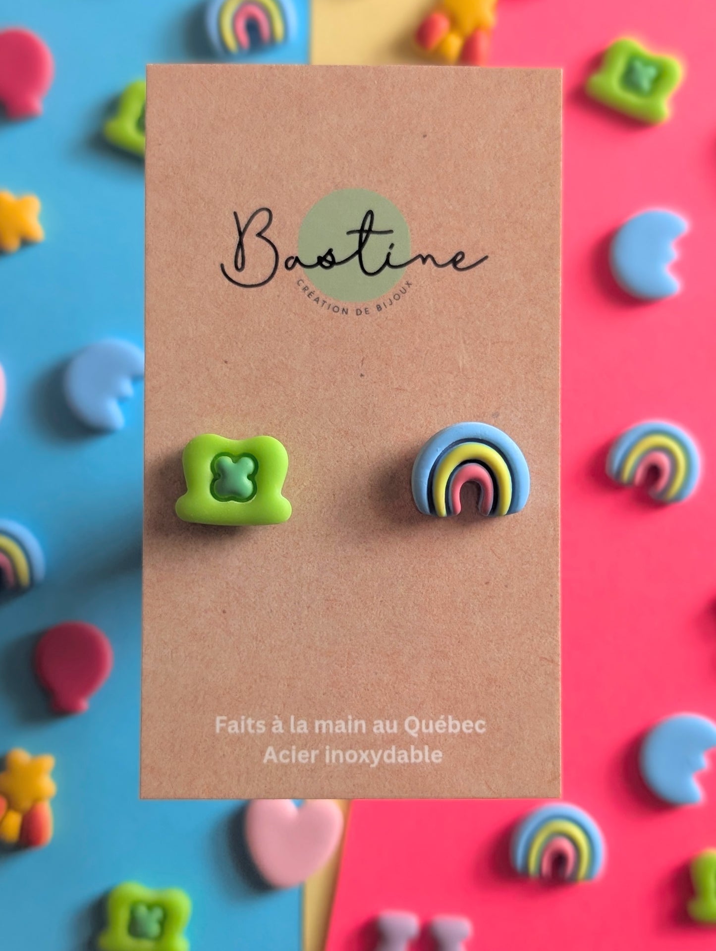 Lucky Charms Mix & Match - Boucles d'oreilles studs en argile polymère et acier inoxydable hypoallergène