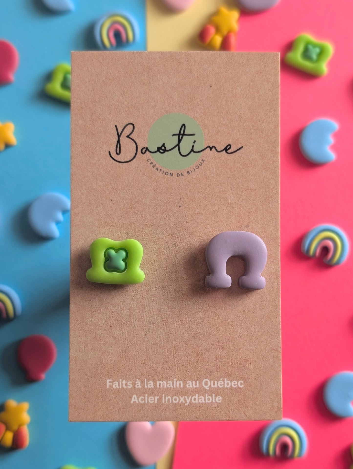 Lucky Charms Mix & Match - Boucles d'oreilles studs en argile polymère et acier inoxydable hypoallergène