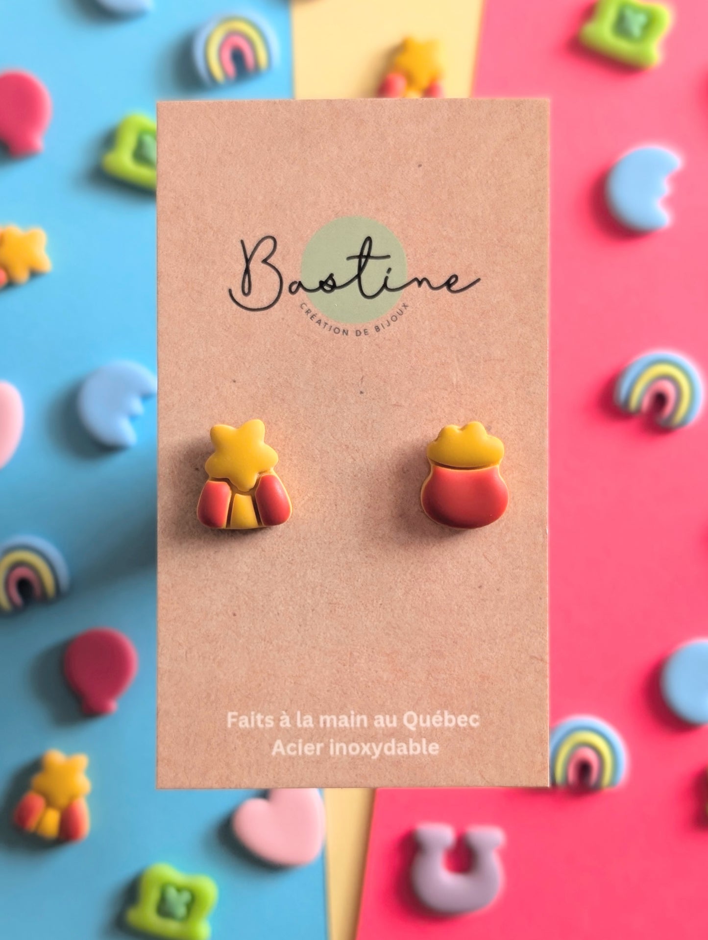 Lucky Charms Mix & Match - Boucles d'oreilles studs en argile polymère et acier inoxydable hypoallergène