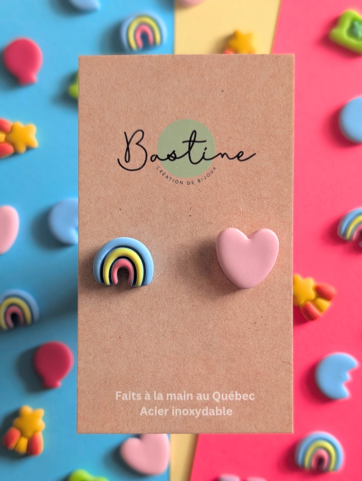 Lucky Charms Mix & Match - Boucles d'oreilles studs en argile polymère et acier inoxydable hypoallergène