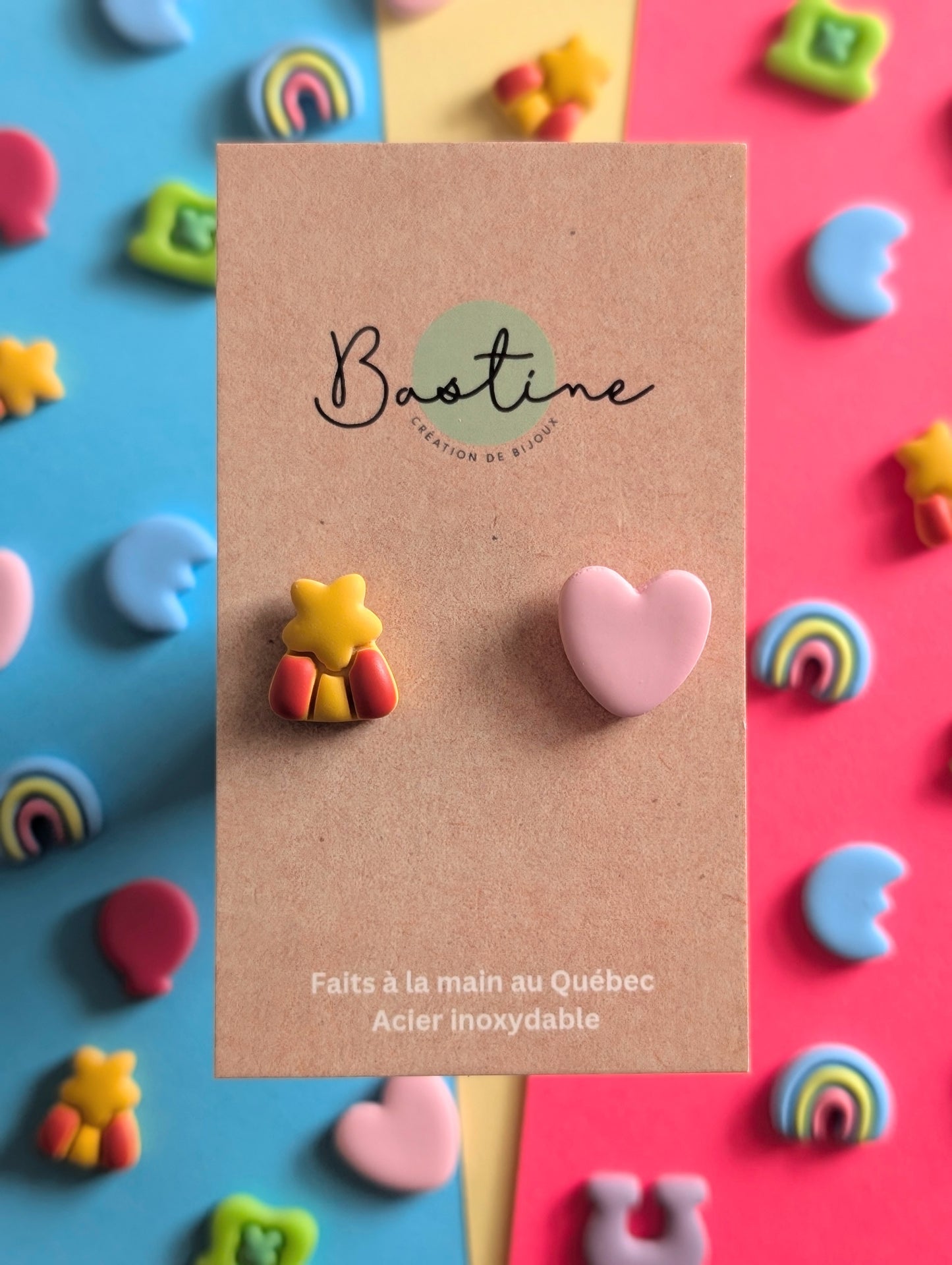 Lucky Charms Mix & Match - Boucles d'oreilles studs en argile polymère et acier inoxydable hypoallergène