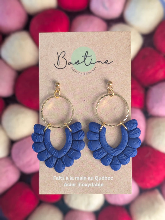 Pénélope bleu royal - Boucles d'oreilles pendantes argile polymère et acier inoxydable hypoallergène