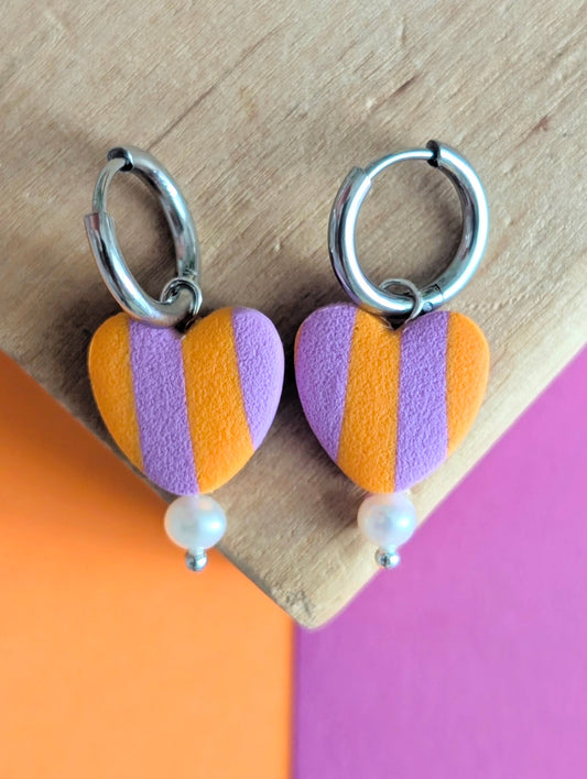 Gabriella - Boucles d'oreilles pendantes en argile polymère, anneaux en acier inoxydable hypoallergène