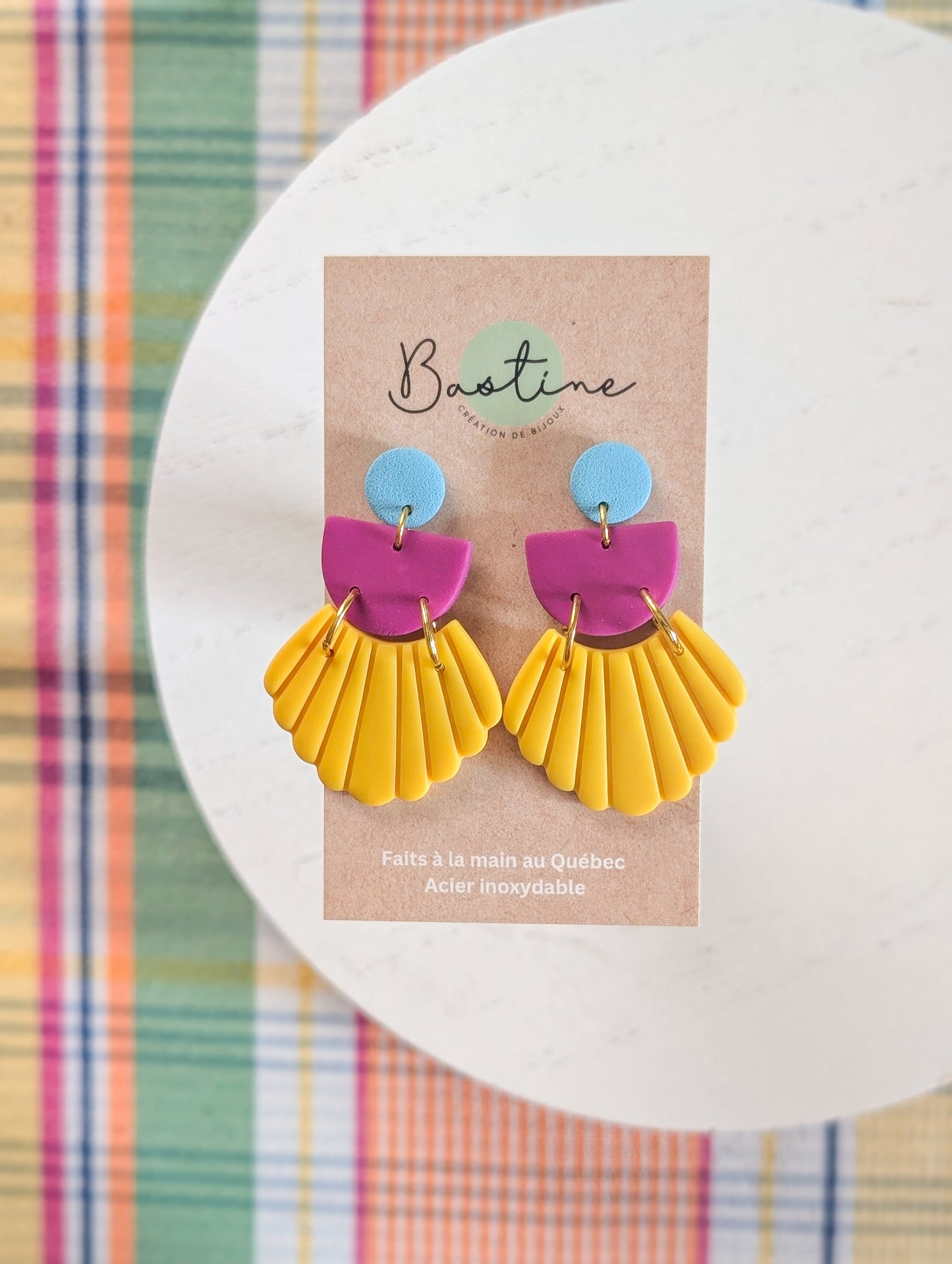 Scarlett - Boucles d'oreilles pendantes en argile polymère et acier inoxydable hypoallergène