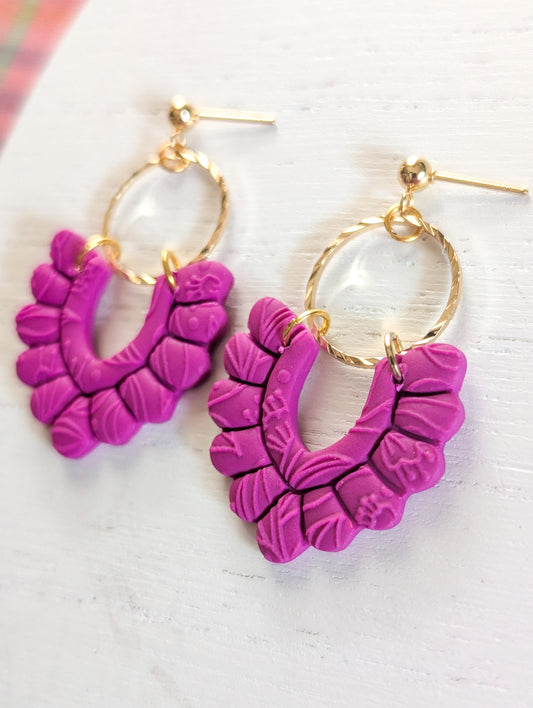 Pénélope mauve - Boucles d'oreilles pendantes argile polymère et acier inoxydable hypoallergène