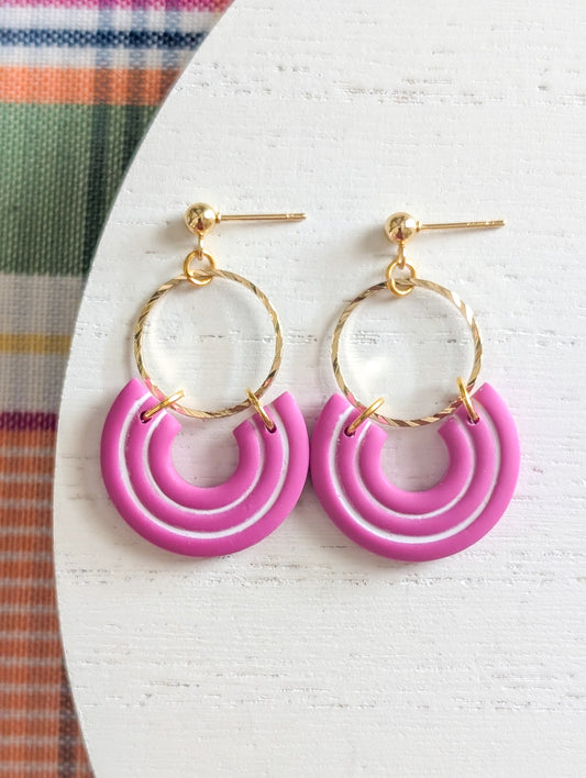 Paola fuchsia - Boucles d'oreilles pendantes en argile polymère et acier inoxydable hypoallergène