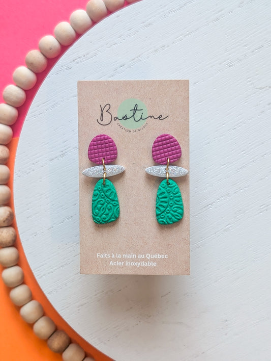 Éloïse - Boucles d'oreilles pendantes en argile polymère et acier inoxydable hypoallergène