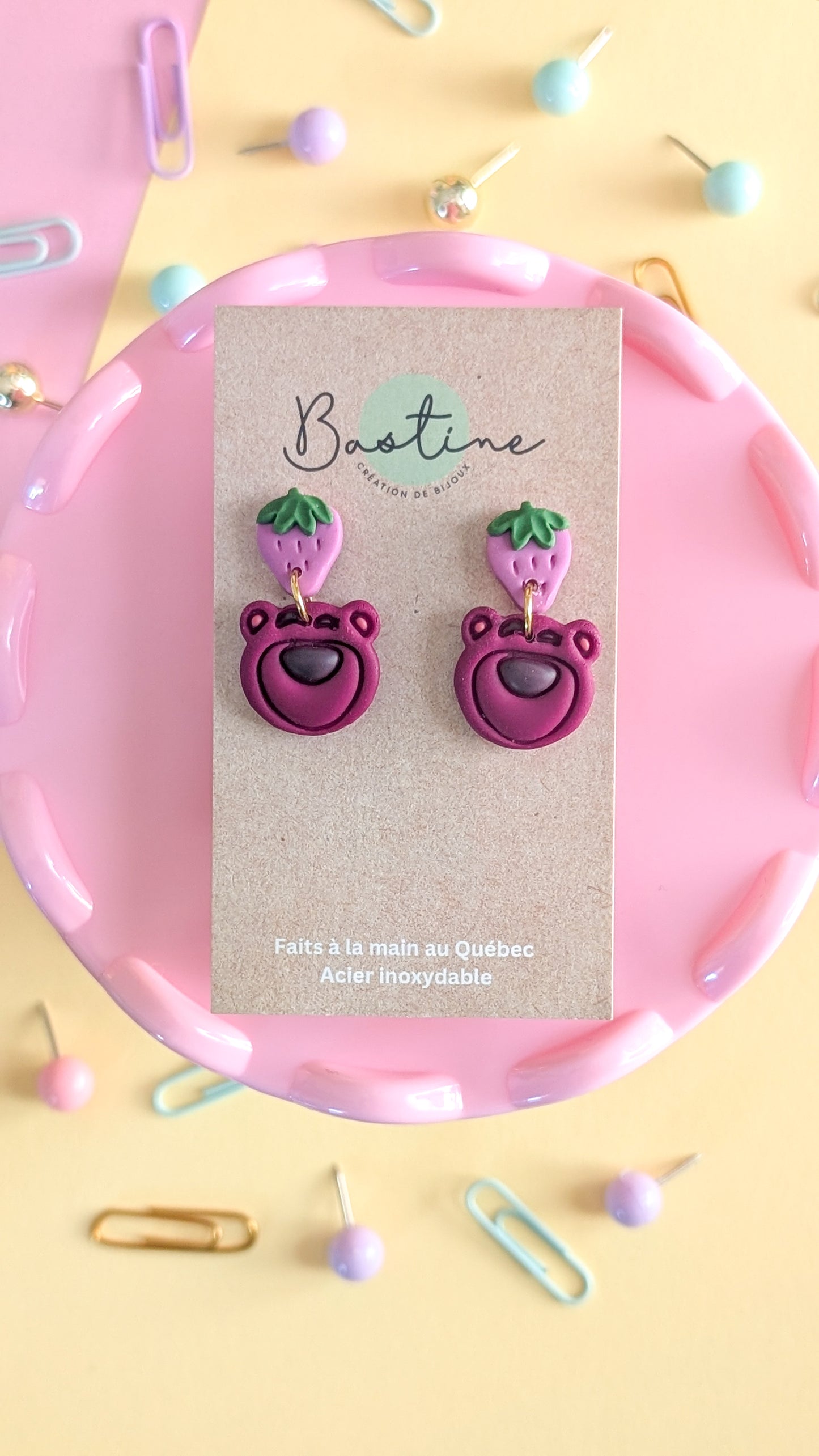 Lotso - Boucles d'oreilles pendantes en argile polymère et acier inoxydable hypoallergène