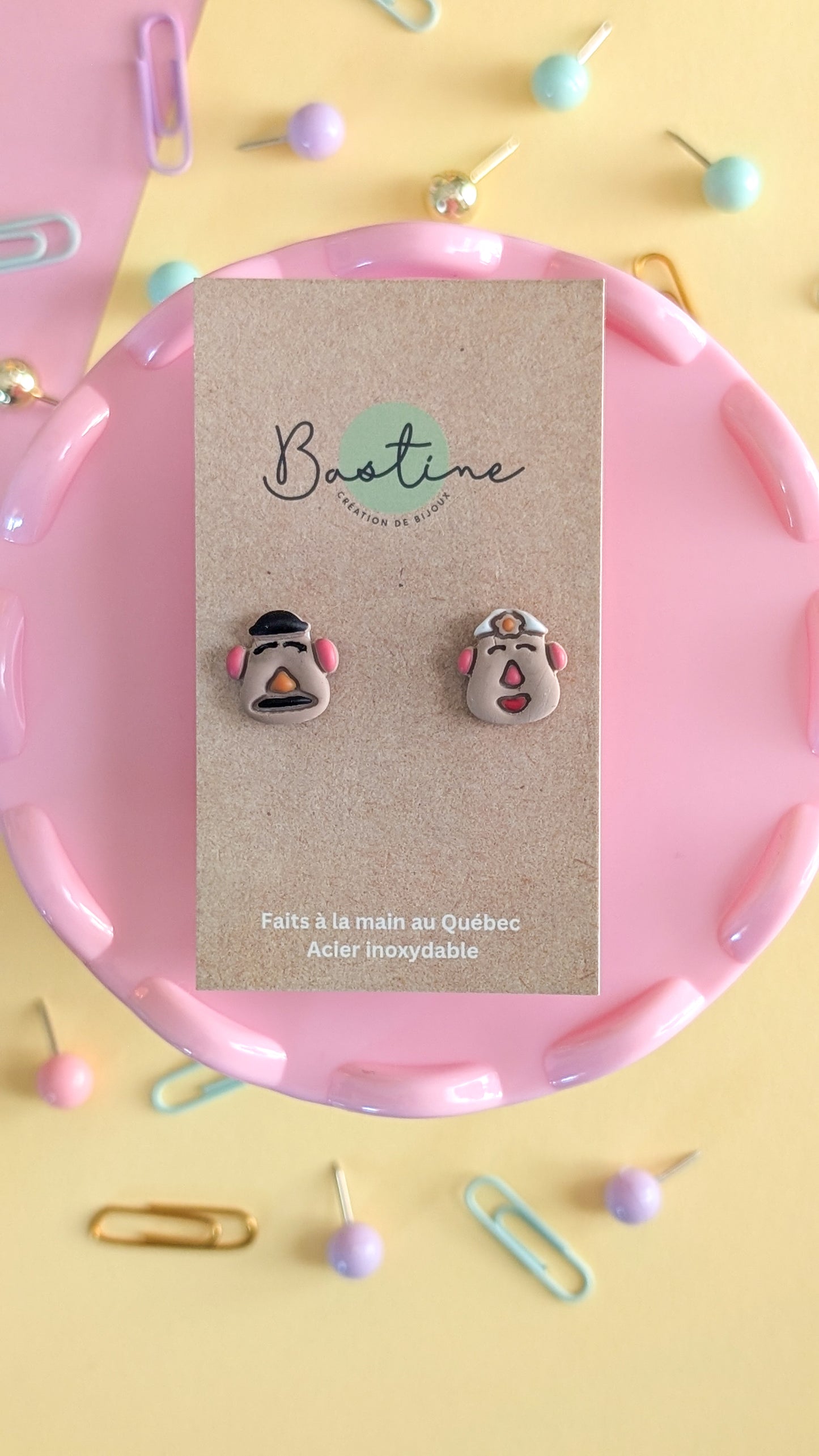 Mr & Mme Patate - Boucles d'oreilles studs en argile polymère et acier inoxydable hypoallergène