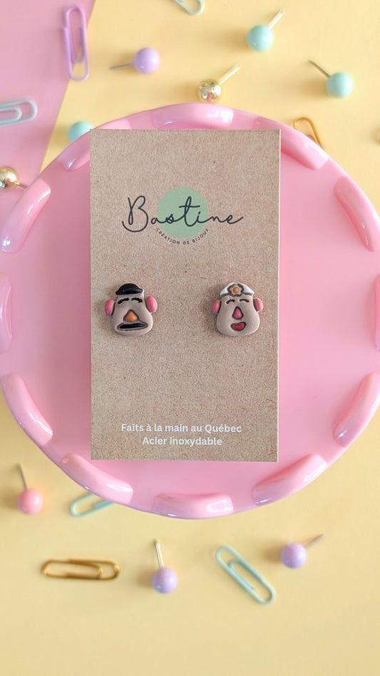 Mr & Mme Patate - Boucles d'oreilles studs en argile polymère et acier inoxydable hypoallergène