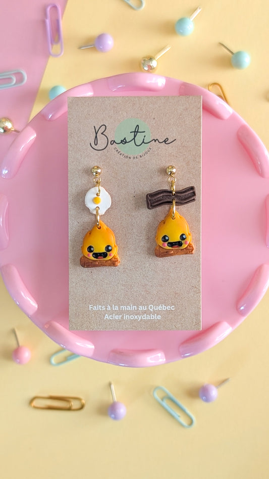 Calcifer - Boucles d'oreilles pendantes en argile polymère et acier inoxydable hypoallergène