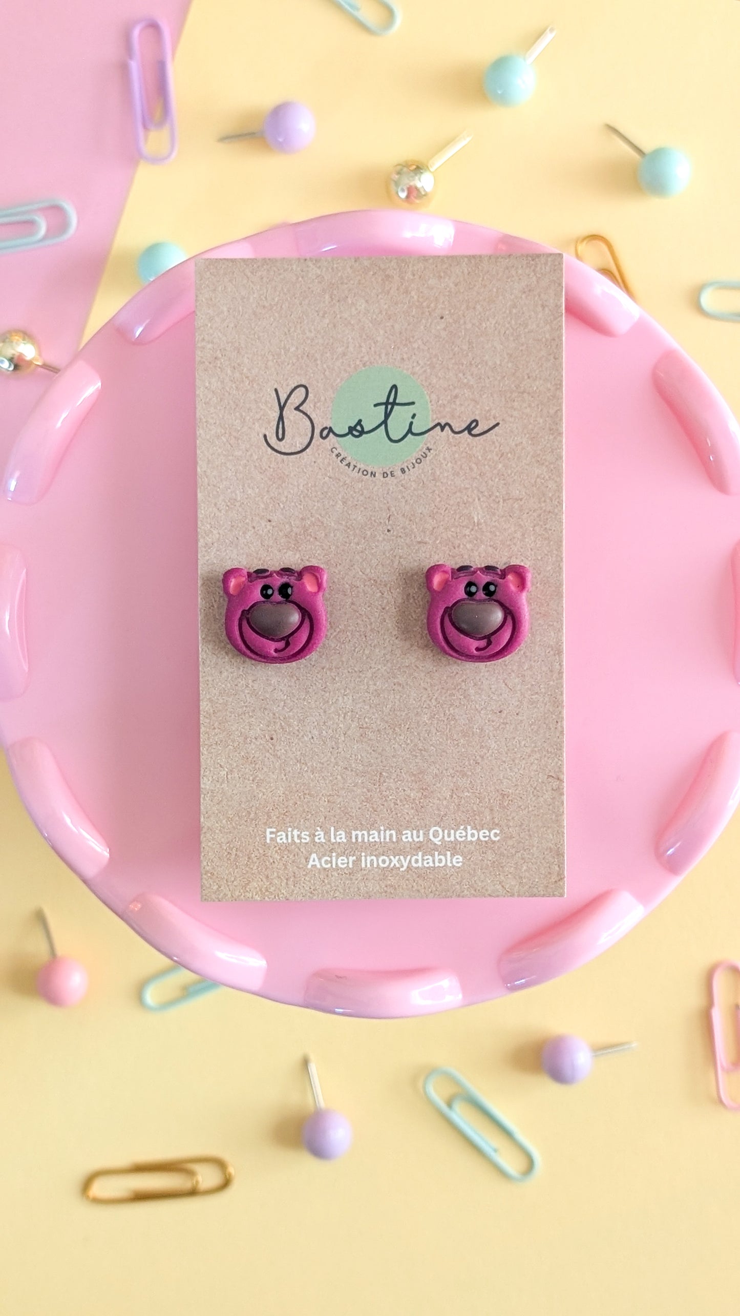 Lotso - Boucles d'oreilles studs en argile polymère et acier inoxydable hypoallergène