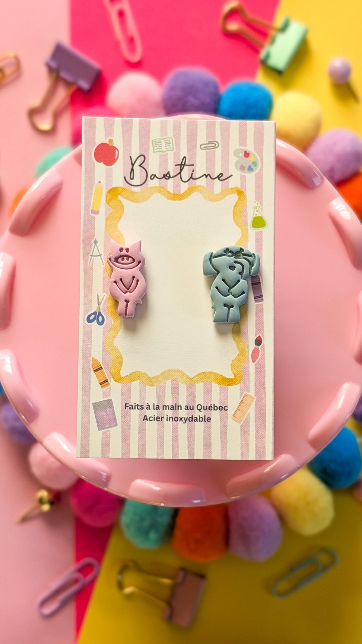 Gérald et Rosie - Boucles d'oreilles studs en argile polymère